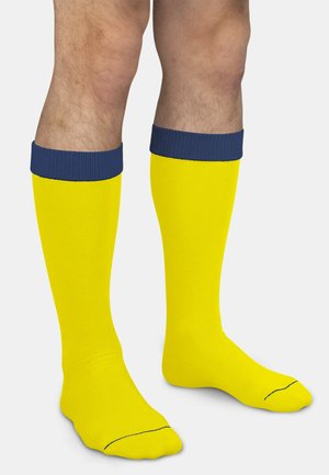 Normani, 3 PAAR KNIESTRÜMPFE MIT FARBIG ABGESETZTEM BUND BI-COLOR UNISEX - Kniestrümpfe - gelb marine