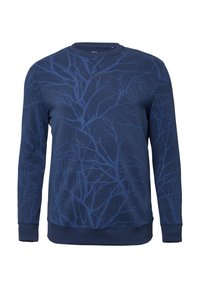 Dunkelblaues Langarm-Sweatshirt mit einem dezenten Baumzweig-Muster sowie gerippten Bündchen und Saum.