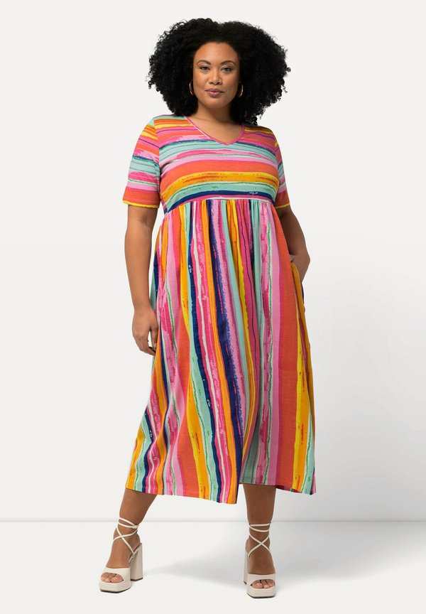 RAINBOW STRIPE SHORT SLEEVE POCKET EMPIRE - Jerseykleid