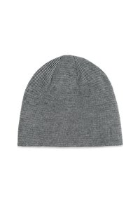 Strickmütze in Schwarz und Weiß mit einem Hahnentrittmuster. Weiche Textur und runde Form, entworfen für Wärme und Komfort.