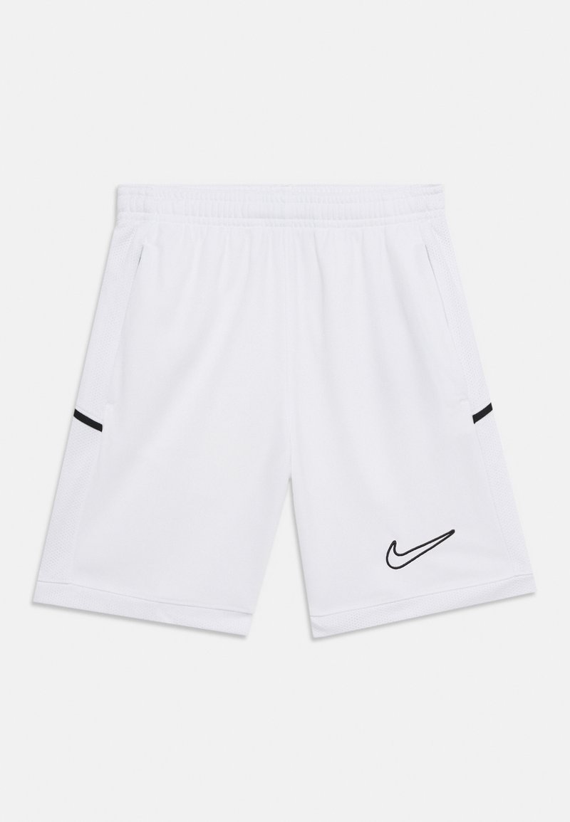Λευκά αθλητικά σορτς με ελαστική μέση, πλαϊνές πάνελ από δίχτυ με μαύρες λεπτομέρειες και μαύρο λογότυπο Nike στο αριστερό πόδι.