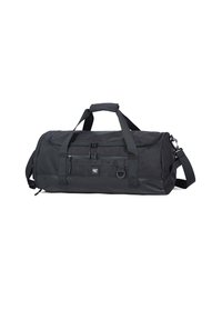 Borsa a tracolla nera realizzata in tessuto resistente, con tasca con zip, spallaccio regolabile e manici doppi.