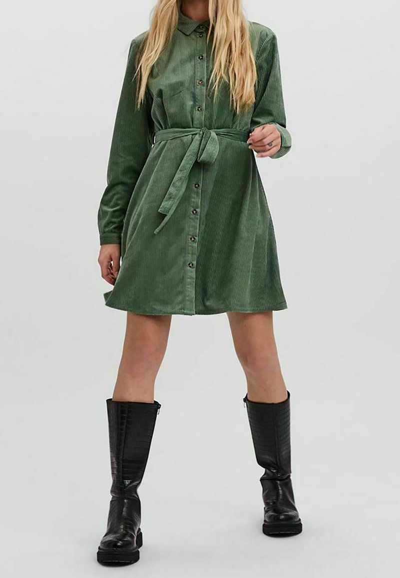 green emerald velvet dress Koulis Mini Shirtdress in Green Corduroy Cypress main image 1