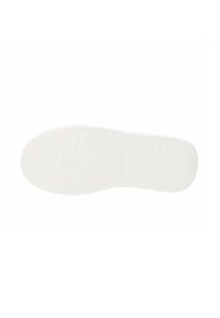 Suela de zapato de goma blanca con patrones texturizados, bordes lisos y surcos para tracción. Diseño plano adecuado para varios estilos de calzado.