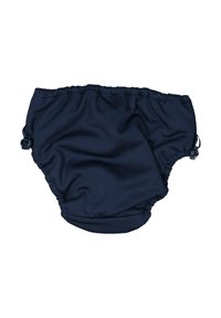 Vauhtimallinen sininen uimapuku, joka on valmistettu teksturoidusta kankaasta, ja siinä on joustava vyötärö ja säädettävät nauhat istuvuutta varten. Sujuva ulkopinta, ei kuvioita.