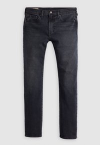 Mörkblå denimjeans med rak benpassform, featuring ett knäppningsstängning, fem fickor och diskret blekning på tyget.