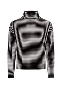 Zwart-wit gestreepte langemouwen turtleneck top met een cropped ontwerp. Zachte stof met een gladde textuur en brede kraag.