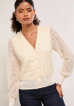 REGULAR FIT - TEXTURED 3D TRIM V NECK   - Kardigan - ivory