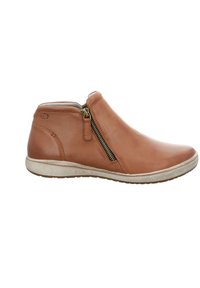 Ruskean nahkasaappaat nilkkapituisena, sivuvetoketjulla, pyöreällä varpaalla, teksturoidulla kumipohjalla ja hienovaraisella logolla, joka on painettu kantapään kohdalle.