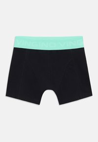 Boxers pretos com um elástico na cintura de um verde menta claro, apresentando o texto "VINGINO" impresso em um tom de verde menta ligeiramente mais escuro.