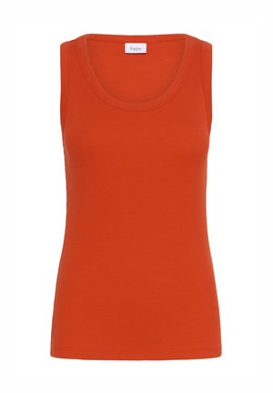 Orange, ribbet tanktop med rund halsudskæring og uden ærmer, lavet af blødt materiale. Simpelt design med en tætsiddende facon.