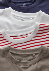 THE SET REGULAR FIT - 4 PACK HEAVYWEIGHT  - Long sleeved top - white taupe brown navy red white stripe