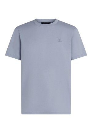 T-shirt bleu clair à manches courtes col rond avec logo KL discret brodé sur la poitrine gauche, design simple et coutures propres.