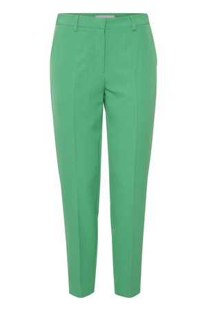 Groene op maat gemaakte broeken met een gladde textuur, voorzien van twee voorplooien, een ritssluiting en een slim fit ontwerp. Geen zichtbare zakken.