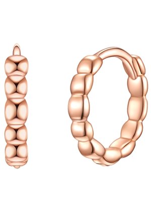 Ohrringe aus Roségold mit einem abgerundeten, strukturierten Design. Enthalten eine Reihe von glatten, blasenähnlichen Akzenten für visuelles Interesse.