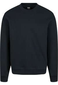 Sweat-shirt noir à col rond, manches longues avec poignets et ourlet côtelés, taille moyenne, design uni, étiquette de la marque Urban Classics à l'intérieur du col.