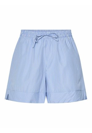 Pantalones cortos a rayas azules y blancas con una cintura elástica, cordón ajustable y dobladillos con puños que cuentan con aberturas laterales para mayor comodidad de movimiento.
