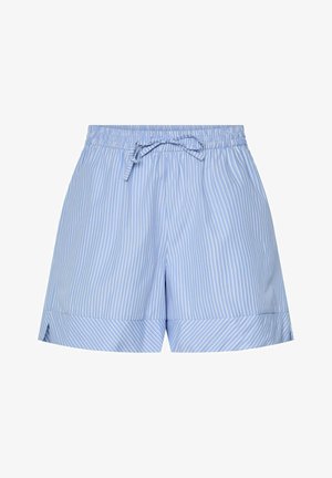 Blå og hvite stripete shorts med elastisk midje, justerbar snor og oppbrettede sømmer med sidespalter for bedre bevegelsesfrihet.