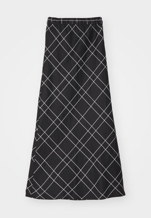 Μαύρη φούστα με άσπρο μοτίβο διαμαντιού, διαθέτει ελαστική μέση και ρο-flow σχεδίαση. Κατασκευασμένη από ελαφρύ ύφασμα.