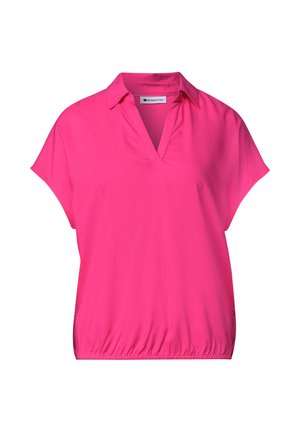 Blusa de manga corta de color rosa brillante con cuello en V y cintura elástica, etiquetada Street One.
