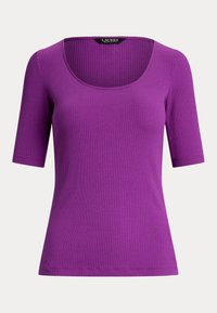 Rib Knit Cotton Blend Elbow Sleeve Tee - Lihtne T-särk - purple dawn
