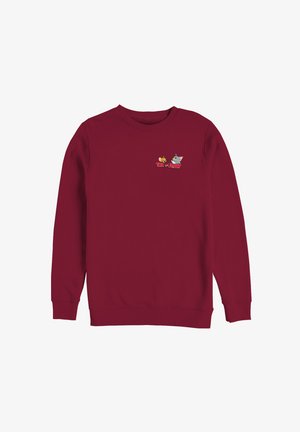 Bordeaux sweatshirt met lange mouwen. Beschikt over een geborduurde grafiek van Tom en Jerry met tekst. Zachte textuur, ronde halslijn.