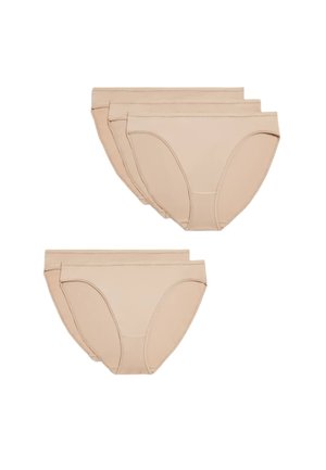 Beige bomulds hipster undertøj med sømløse kanter og en glat tekstur, præsenteret i et sæt af fire.