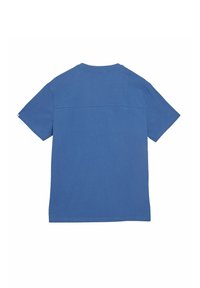 Tricou din bumbac albastru, cu mâneci scurte, guler rotund și tiv drept. Prezintă un design simplu, fără modele sau accente vizibile.