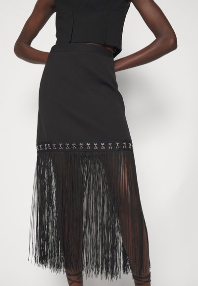 ROKH FRINGE DETAILED LONG SKIRT - Pliiatsseelik - black