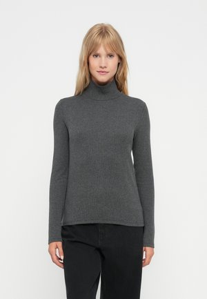 BRUSHED T NECK - Top dugih rukava - dark heather grey