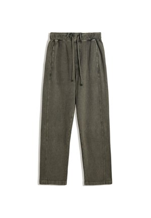 Pantalons légers en vert olive avec taille élastique et cordon de serrage réglable. Dotés de poches latérales et d'une coupe droite.