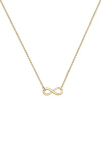 Collana in oro con pendente a simbolo dell'infinito, superficie liscia, catena fine e design minimalista.