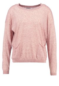 Ljusrosa sweatshirt i mjukt trikåmaterial, med avslappnad passform, rund halsringning och två framfickor. Ribbad mudd vid ärmar och nederkant.