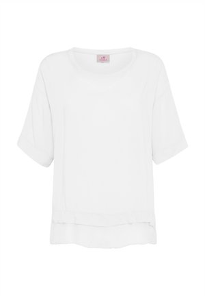 Witte blouse met korte mouwen, een ronde halslijn en een gelaagd zoomdetail.