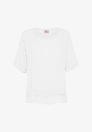 Witte blouse met korte mouwen, een ronde halslijn en een gelaagd zoomdetail.