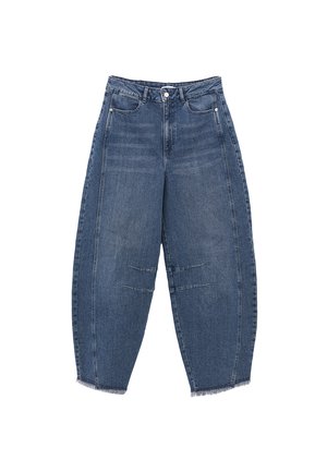 CROPPED WASH BARREL - Relaxed fit -farkut - mid green denim