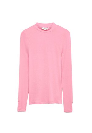 Top met lange mouwen in lichtroze, gemaakt van zacht materiaal met een col en subtiele details aan de manchetten. Gladde textuur, aansluitend ontwerp.