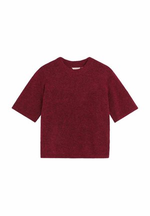 Bordeaux kortærmet sweater, lavet af tekstureret materiale, med rund halsudskæring og en afslappet pasform.