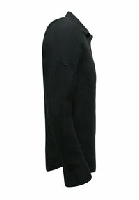 Zwart langdCanvashemd gemaakt van gestructureerde stof. Bevat een kraag, knoopmanchetten en een enkele knoopdetail op de mouw.
