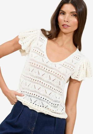 REGULAR FIT - FRILL SLEEVE - Paprasti marškinėliai - ivory