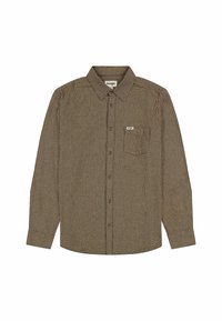 Koszula na długi rękaw zapinana na guziki w brązowo-czarną kratę. Posiada spiczasty kołnierzyk oraz kieszeń na piersi z metką z logo.