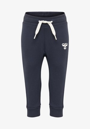 Marineblå sweatpants med ribbede manchetter, en hvid snøre og et lille logo på venstre hofte. Fremstillet af blødt materiale for komfort.