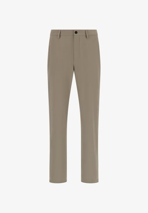 Beezid püksid sirge lõikega, valmistatud siledast kangast. Omavad kahte esi-taskut, nähtavat vööäärt ja ühte musta nupu sulgemist.