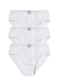 Tre paia di mutande bianche in cotone, con un design semplice, fasce elastiche in vita e bordi cuciti per una maggiore durata.