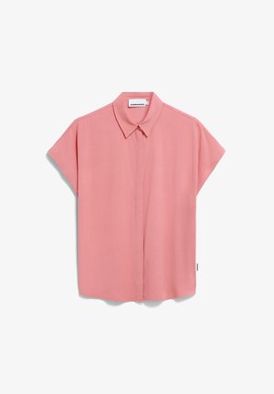 Korte mouwen, overhemd met kraag in zachtroze stof met een knoopsluiting aan de voorkant en een losse pasvorm, met een gestikt label aan de zoom.