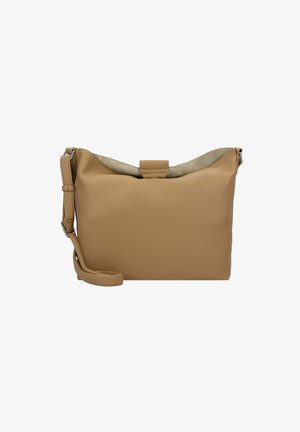 Barna bőr keresztpántos táska texturált felülettel, felső záródással és állítható pánttal. Jellemzője a sima, enyhén világosabb bélés.