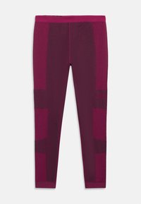 Burgundské legíny bez švů se tmavšími panely po stranách nohavic a v pase, slim fit a délka do kotníků.