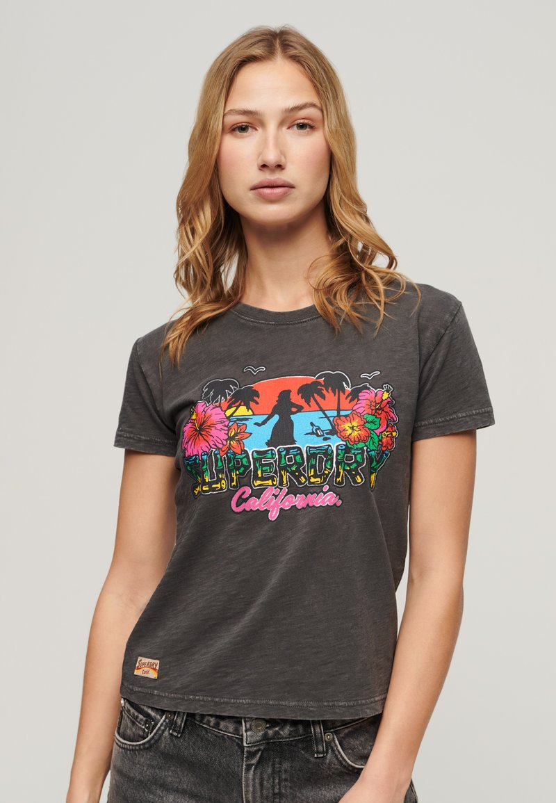 Superdry CALI STICKER Print Tshirt vintage black/anthracite