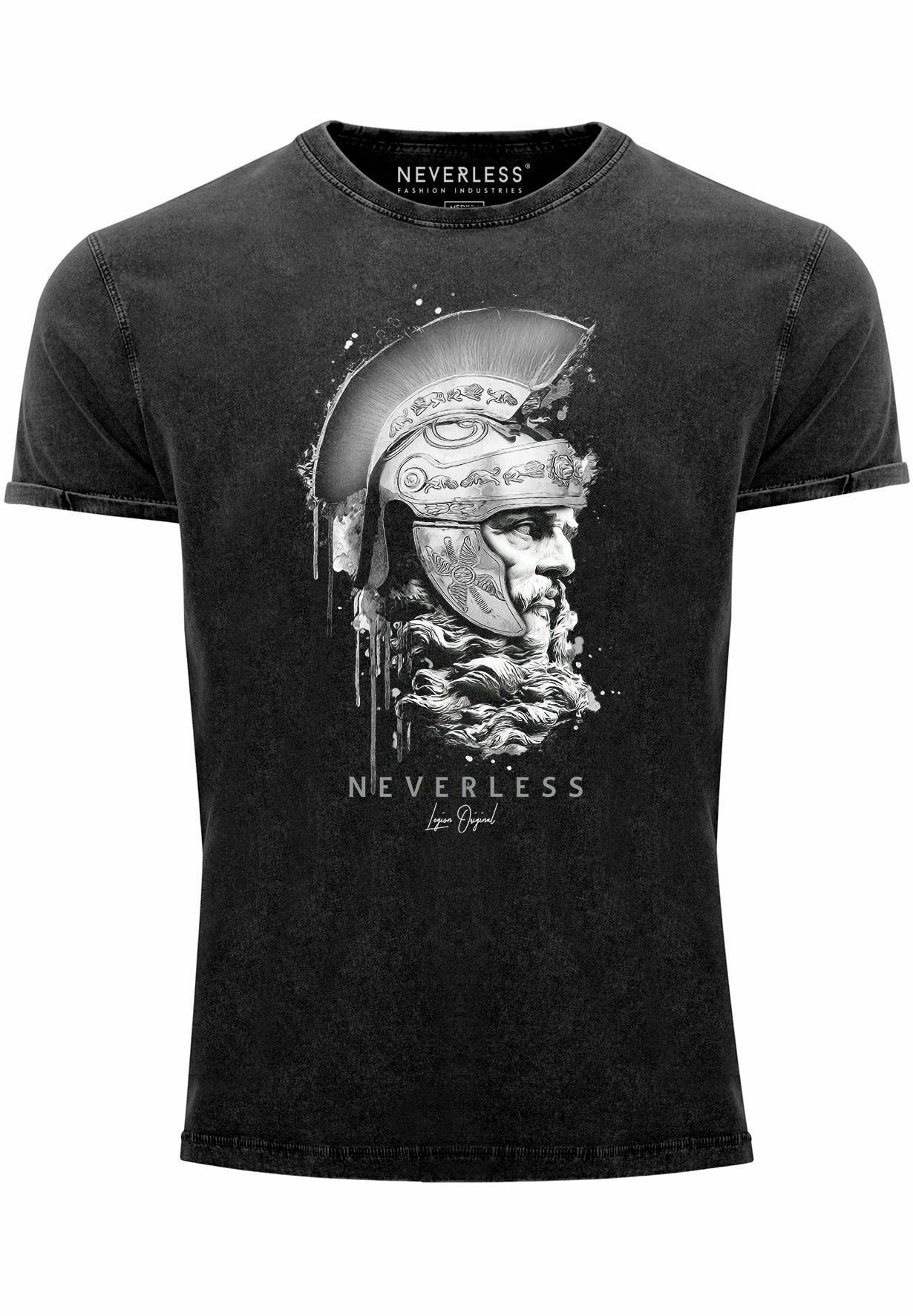 Neverless Herren T-Shirt „Sparta“ – Mit Spartaner-Portrait | Aus Baumwolle, Slim Fit, Verschiedene Farben