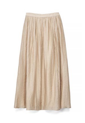 Gonna midi beige plissettata con tessuto leggermente lucido e strutturato e vita aderente.